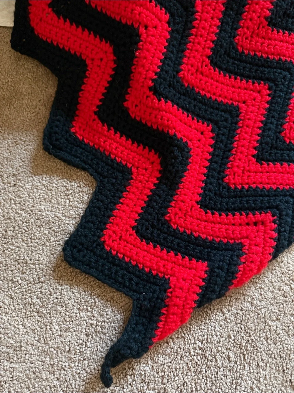Hand Crafted Red and Black‎ Chevron Crochet Throw Blanket